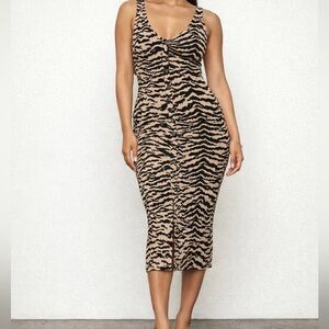 Good American Zebra Print Button Front Bodycon Midi Dress 1